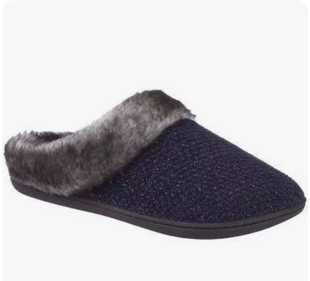 Totes Navy Blue Chenille Hoodback Slippers NEW Women's XL 9-10